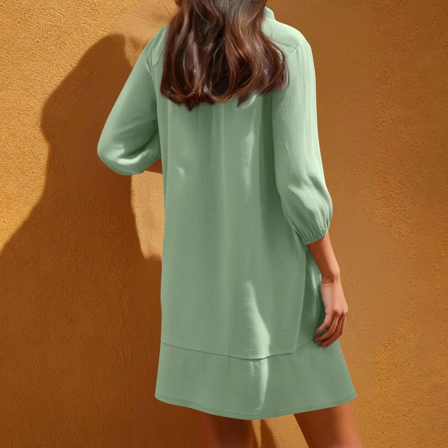 Borniu Women Casual Summer Summer Dresses Tie V Neck Half Sleeve High Waist Ruffle Tiered A Line Swing Tunic Mini Dress