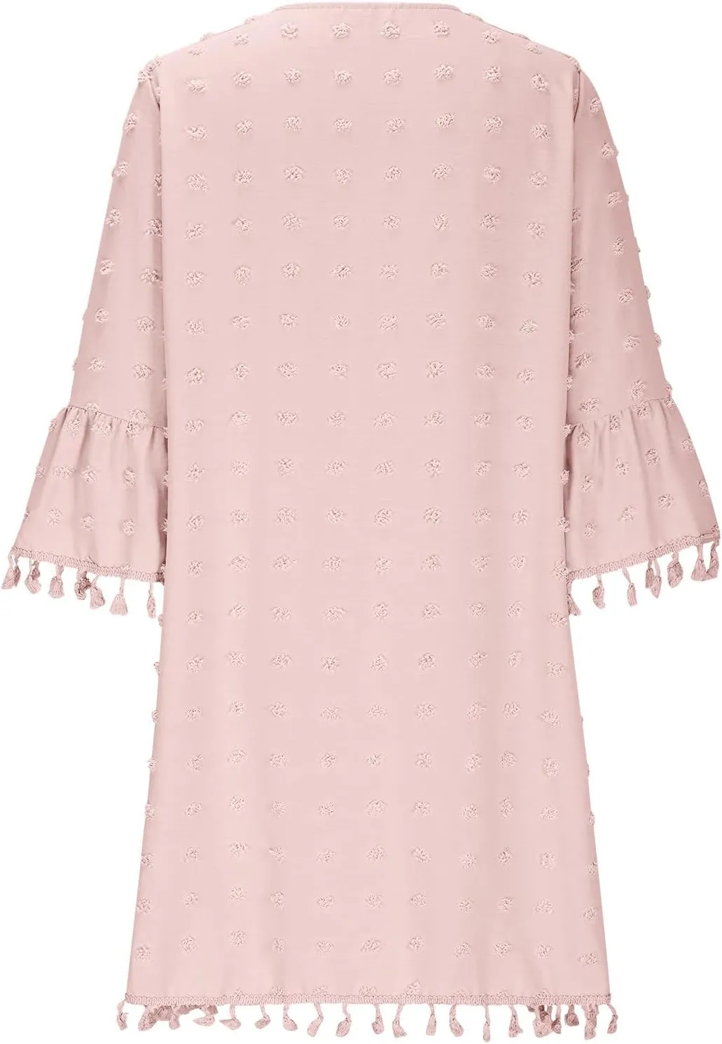 Borniu Women's 2025 Summer Tassels Dress Swiss Polka Dot V-Neck Bell Sleeve Shift Dress Casual Loose Flowy Mini Dresses