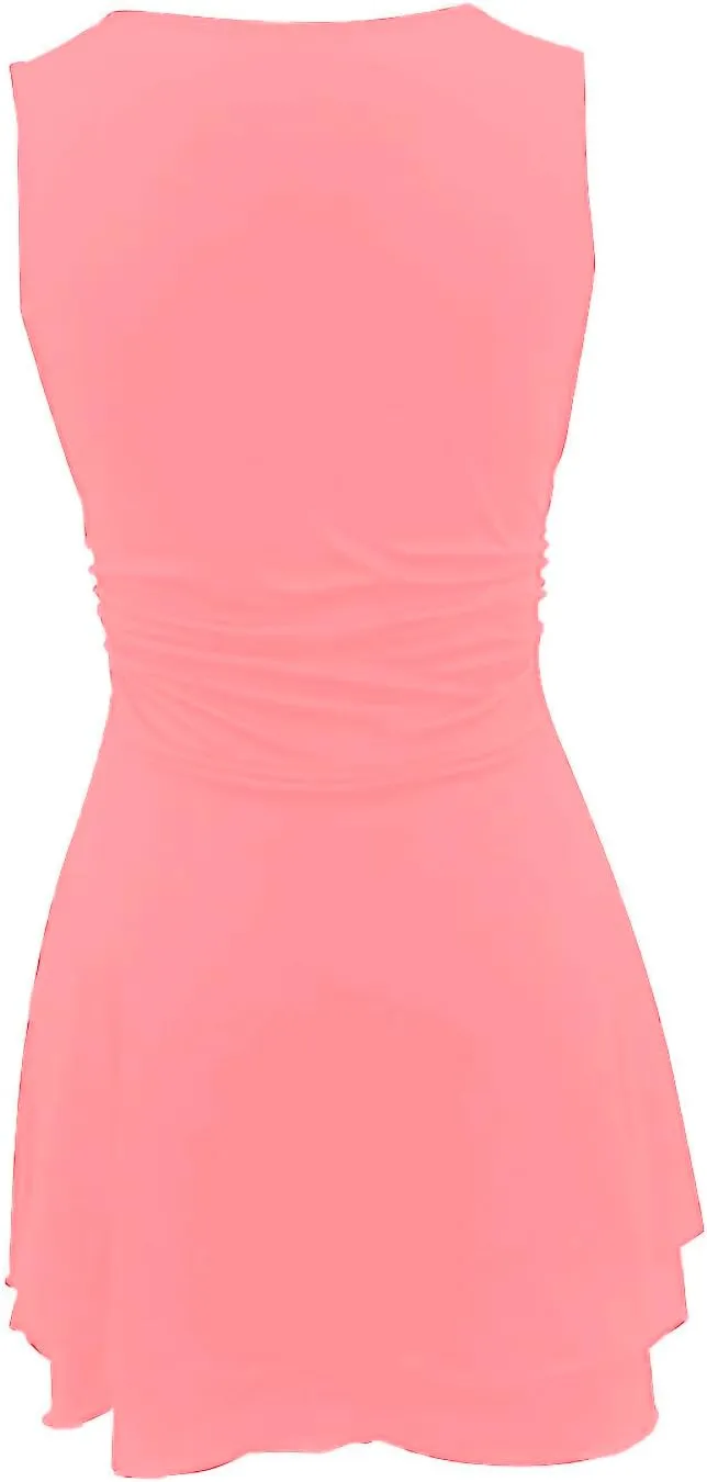 Borniu Women's Square Neck Ruffle Hem Mini Dress Ruched Waist Short Party Summer Casual Sleeveless Dresses Flowy Outfits