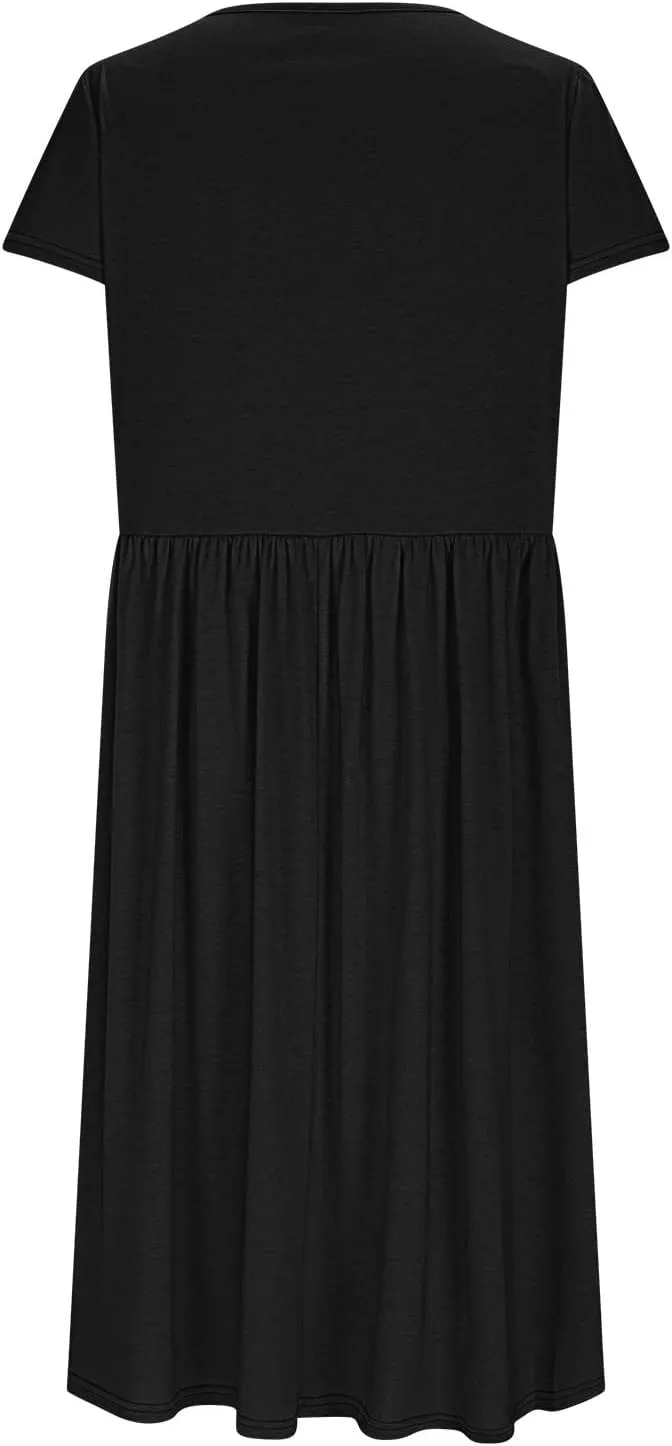 Borniu Women's Summer Casual Petal Short Sleeve T Shirts Maxi Dresses Flowy Crewneck Beach Vacation Sundress 2025 Outfits