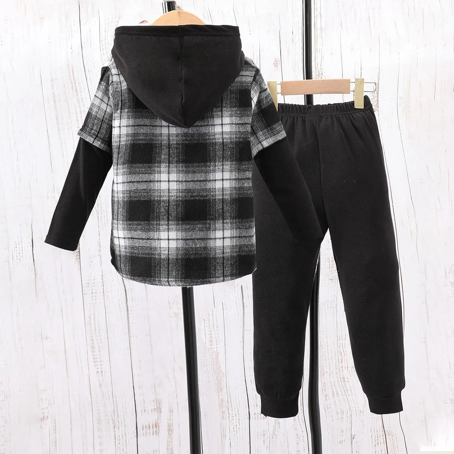 Boy's 2-Piece Tracksuits Button Front Pullover Hoodie and Jogger Pants Set Fall Winter Color Block Clothes Set