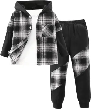 Boy's 2-Piece Tracksuits Button Front Pullover Hoodie and Jogger Pants Set Fall Winter Color Block Clothes Set