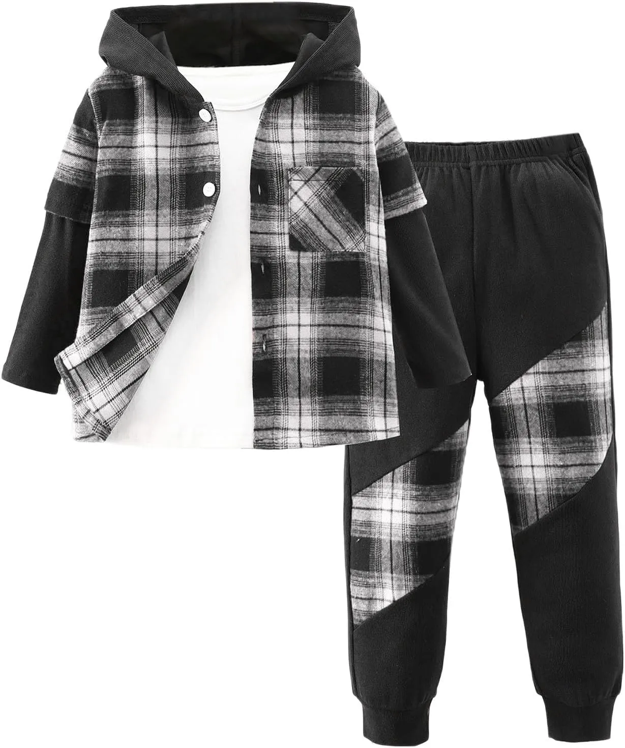 Boy's 2-Piece Tracksuits Button Front Pullover Hoodie and Jogger Pants Set Fall Winter Color Block Clothes Set