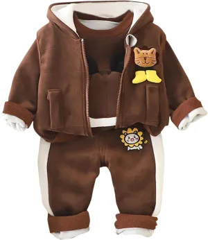 Boy's 3-Piece Sets Animal Print Crewneck Winter Suits Pullover Hoodie and Jogger Sweatpants Set Tracksuit Clothes