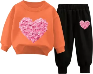 Boy's Tracksuits Long Sleeve Fall Winter Casual Outfits Hearts Print Pullover and Jogger Sweatpants Teen Set