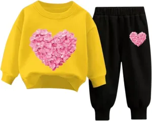 Boy's Tracksuits Long Sleeve Fall Winter Casual Outfits Hearts Print Pullover and Jogger Sweatpants Teen Set