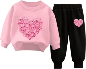 Boy's Tracksuits Long Sleeve Fall Winter Casual Outfits Hearts Print Pullover and Jogger Sweatpants Teen Set