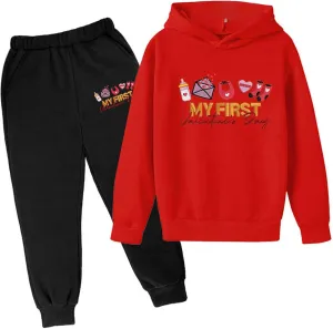 Boy's Tracksuits Pattern And Letter Print Classic 2-Piece Outfits Pullover Hoodie and Jogger Sweatpants Sets