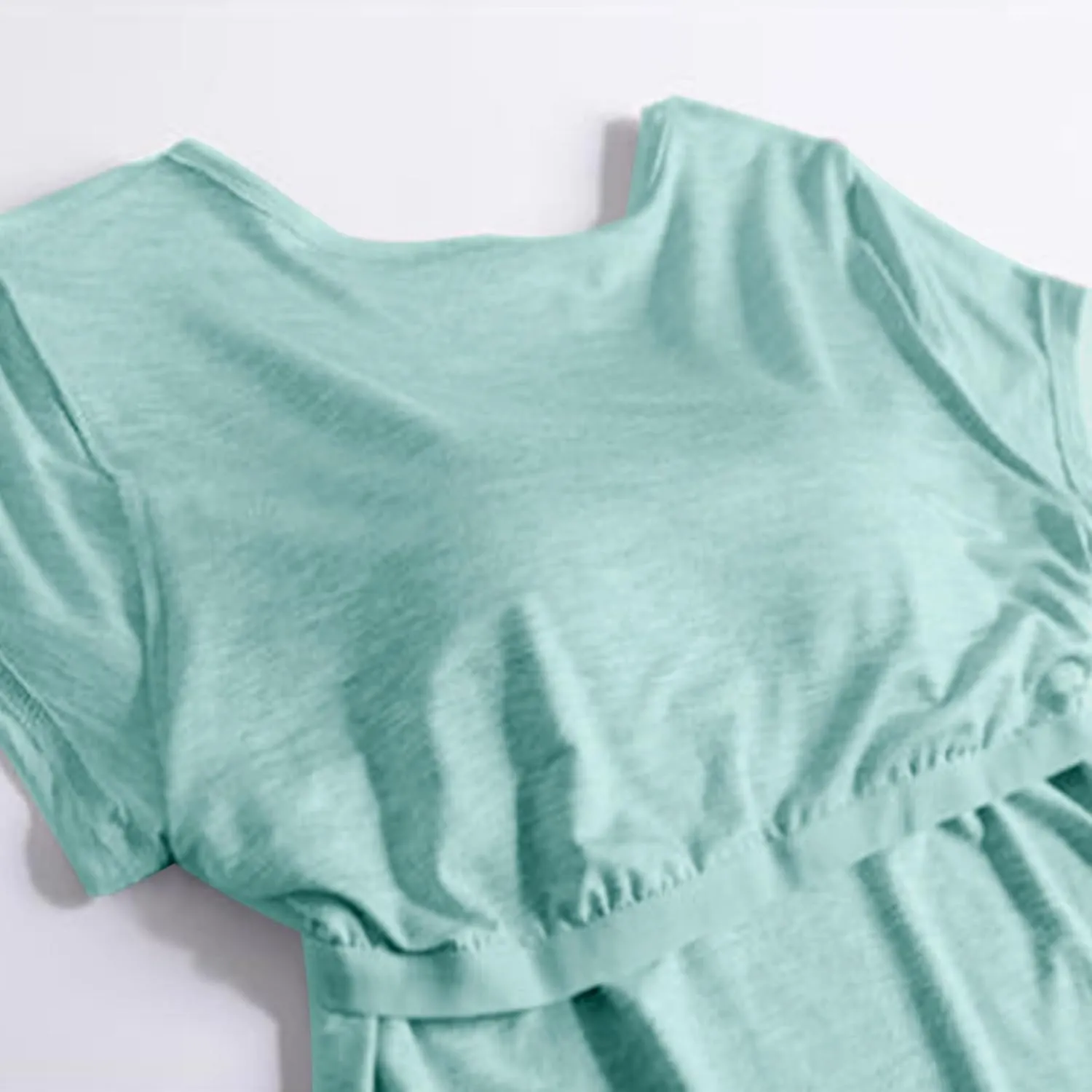 Built in Bra Tops for Women Summer Short Sleeve Solid Tops with Bra Pad Soft Lounge Clothes Trendy Outfits