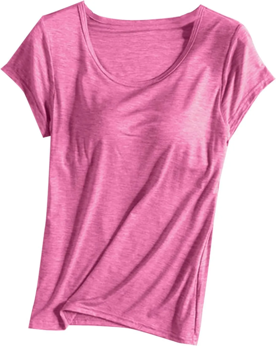 Built in Bra Tops for Women Summer Short Sleeve Solid Tops with Bra Pad Soft Lounge Clothes Trendy Outfits