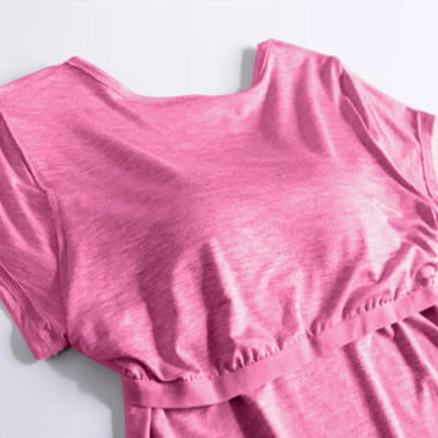 Built in Bra Tops for Women Summer Short Sleeve Solid Tops with Bra Pad Soft Lounge Clothes Trendy Outfits