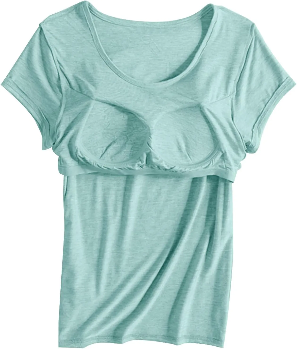 Built in Bra Tops for Women Summer Short Sleeve Solid Tops with Bra Pad Soft Lounge Clothes Trendy Outfits