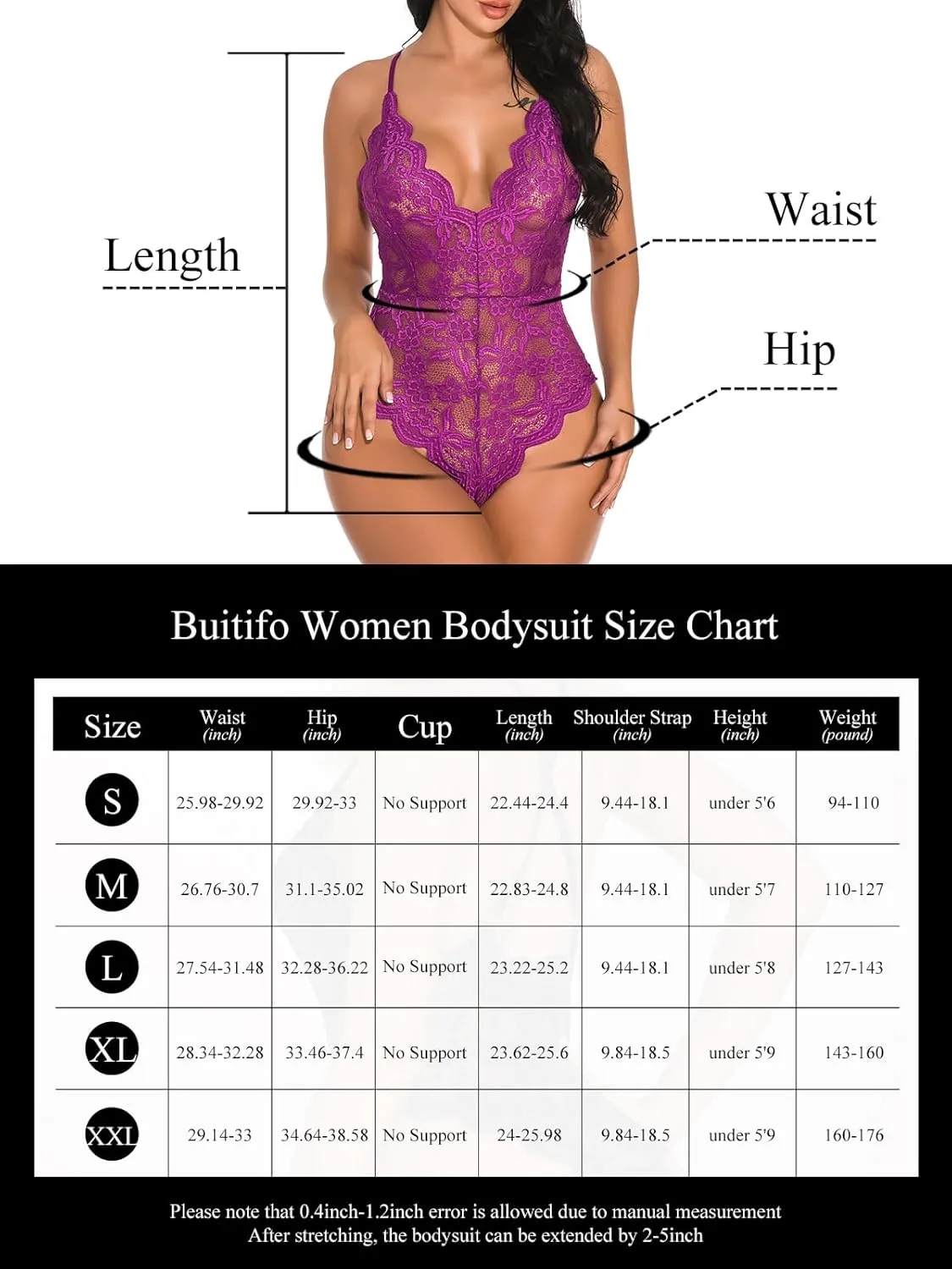 Buitifo Women Lace Bodysuit One Piece Babydoll Backless Mini Teddy V Neck Lingerie