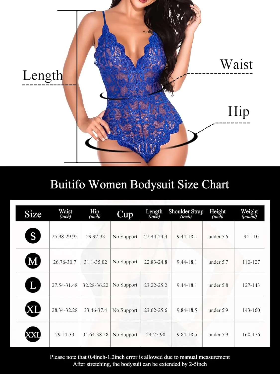 Buitifo Women Lace Bodysuit One Piece Babydoll Backless Mini Teddy V Neck Lingerie