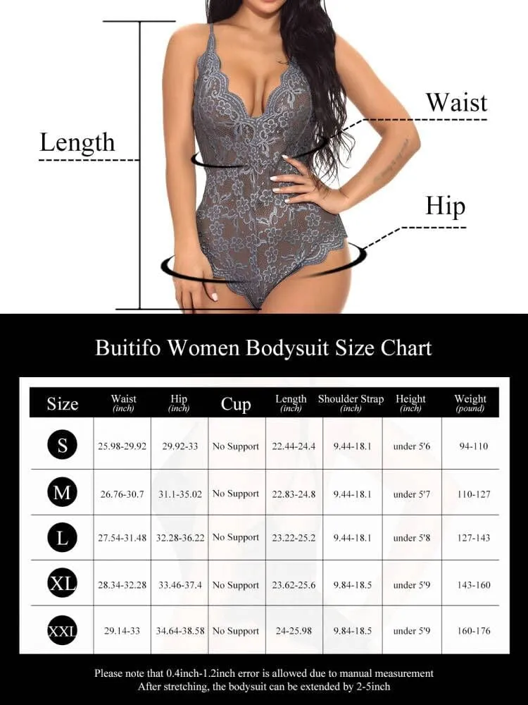 Buitifo Women Lace Bodysuit One Piece Babydoll Backless Mini Teddy V Neck Lingerie