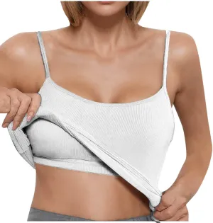 Camisole Top for Women Casual Ribbed Slim Fit Tanks with Bulit in Bra Summer Workout Yoga Spaghetti Strap Underwear
