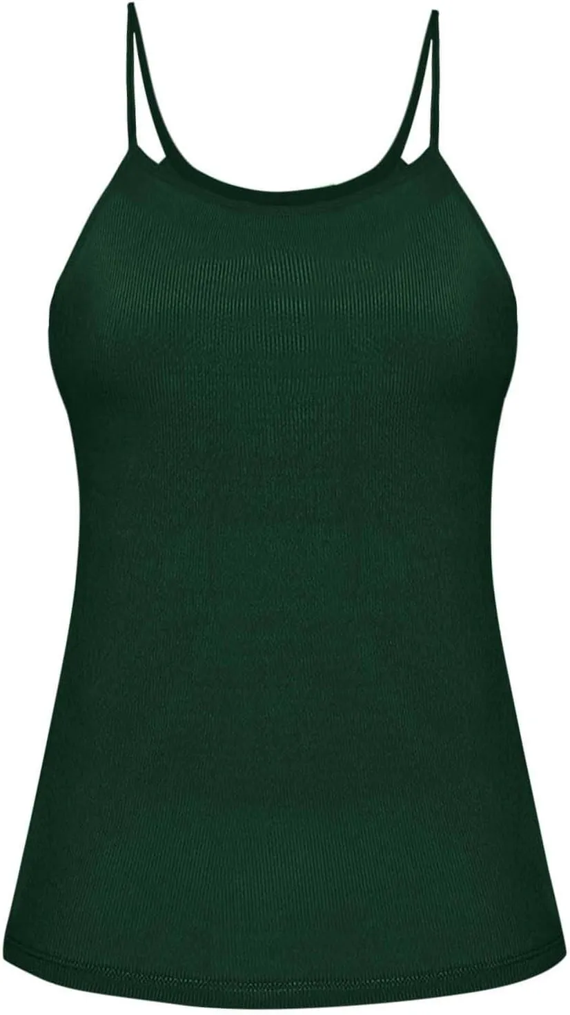 Camisole Top for Women Casual Ribbed Slim Fit Tanks with Bulit in Bra Summer Workout Yoga Spaghetti Strap Underwear