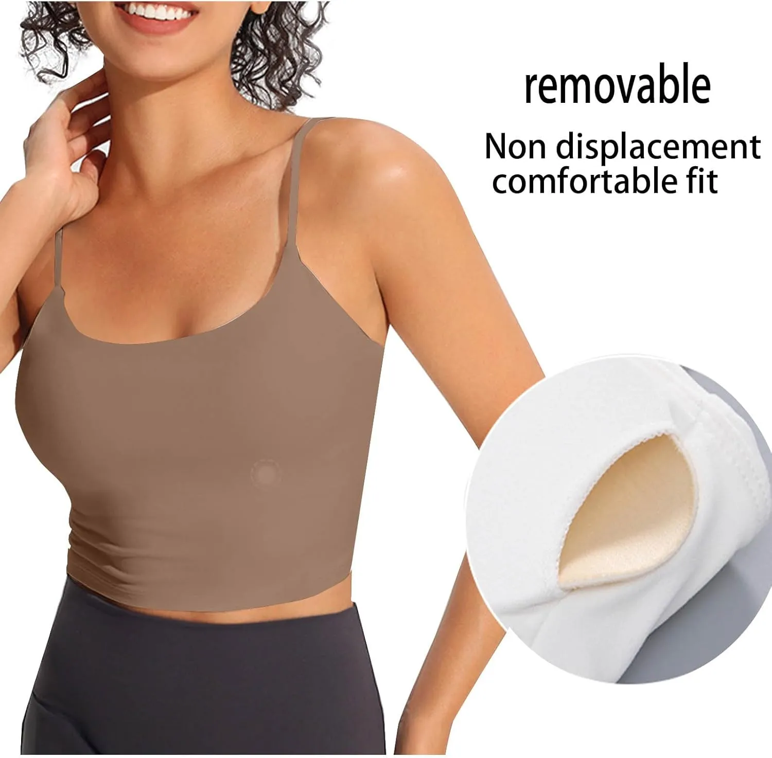 Camisole Top for Women with Bulit in Removable Bra Summer Spaghetti Strap Tanks Womens Workout Yoga Basic Cami Vest