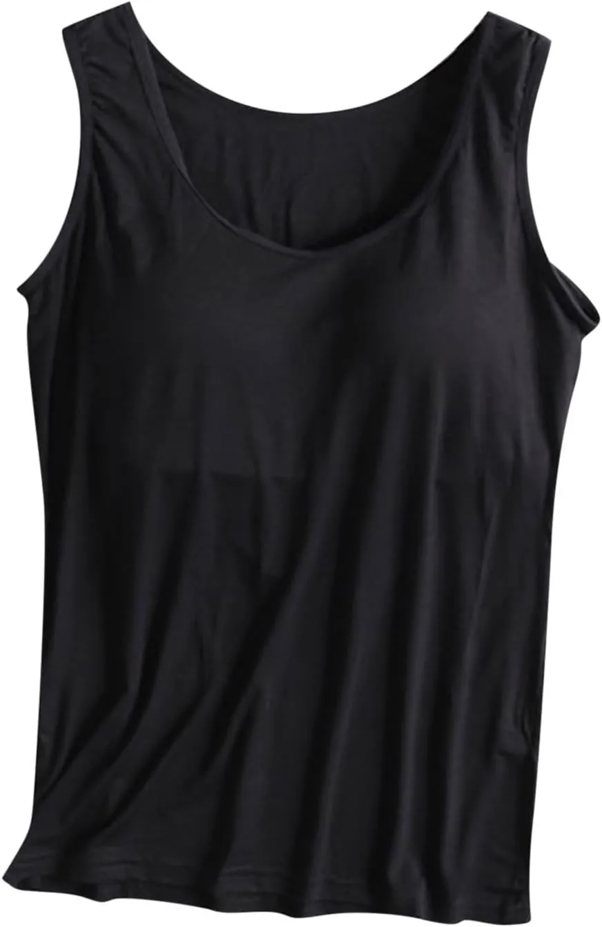 Camisole Tops for Women Built in Bra Casual Scoop Neck Sleeveless Yoga Shirts Basic Padded Tank Tops Summer Clothes