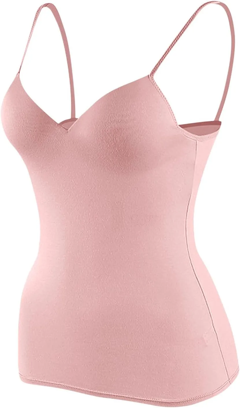 Camisole Tops for Women Built in Bra Slim Fit Crop Lightweight Quick Dry Padded Bras Sexy Vneck Layering Tank Tops