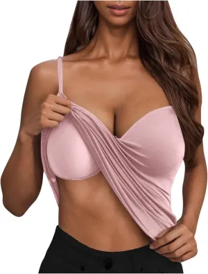 Camisole Tops for Women Built in Bra Slim Fit Crop Lightweight Quick Dry Padded Bras Sexy Vneck Layering Tank Tops