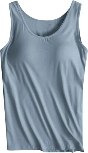 Camisole Tops for Women Summer Spaghetti Strap Basic Padded Tank Top with Built in Bra Workout Yoga Shirts