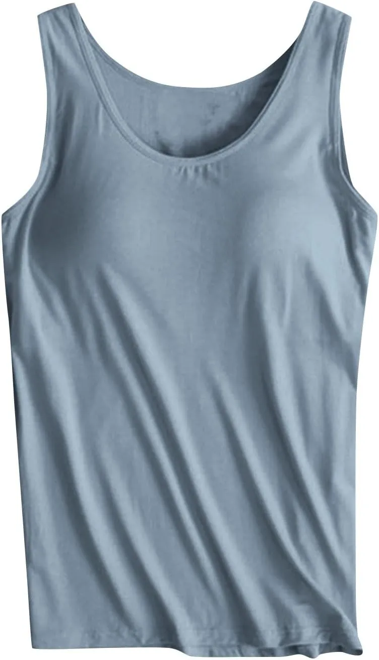 Camisole Tops for Women Summer Spaghetti Strap Basic Padded Tank Top with Built in Bra Workout Yoga Shirts