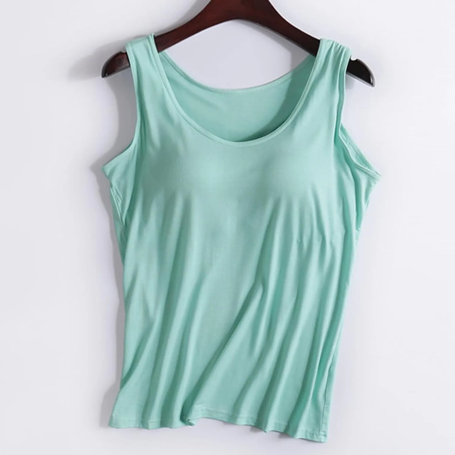 Camisole Tops for Women Summer Spaghetti Strap Basic Padded Tank Top with Built in Bra Workout Yoga Shirts