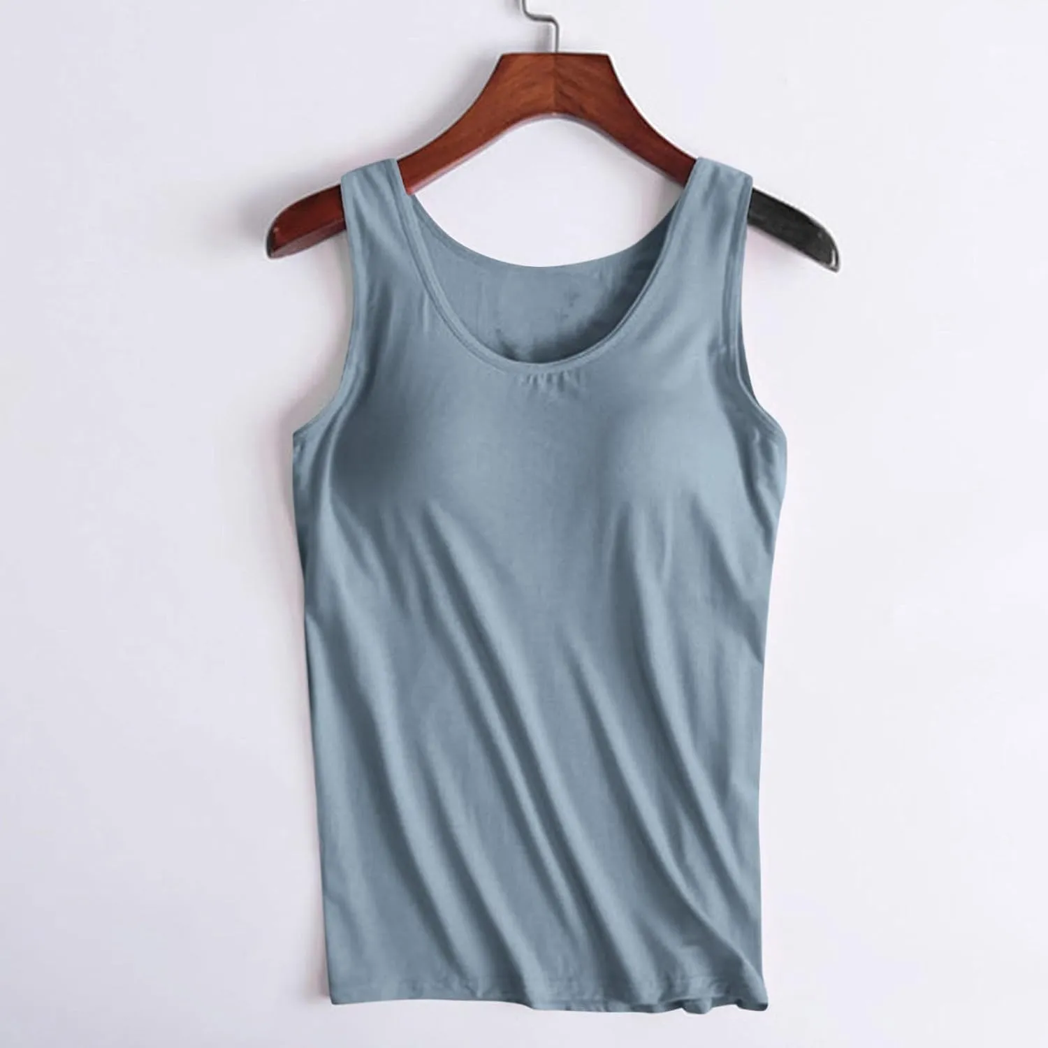 Camisole Tops for Women Summer Spaghetti Strap Basic Padded Tank Top with Built in Bra Workout Yoga Shirts