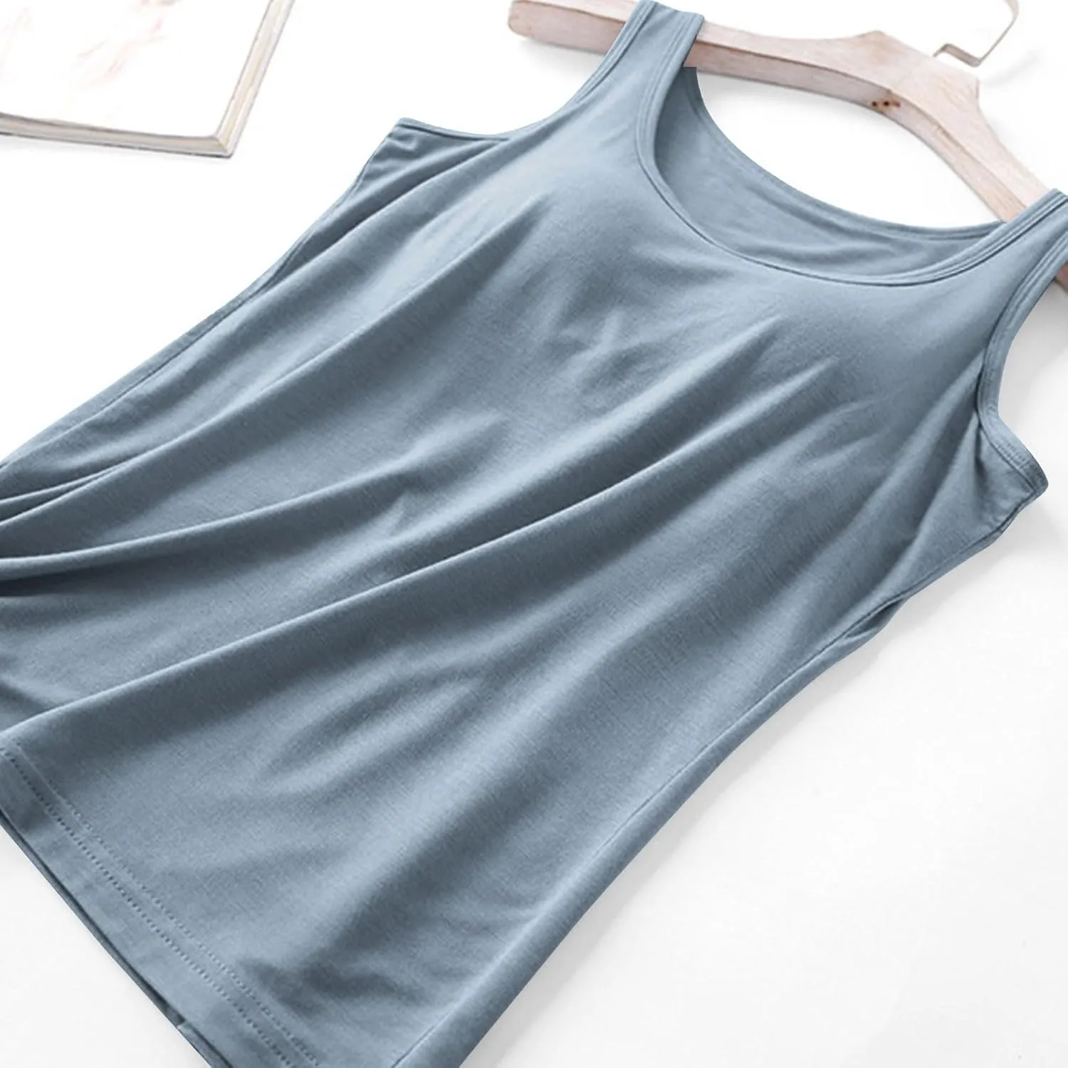 Camisole Tops for Women Summer Spaghetti Strap Basic Padded Tank Top with Built in Bra Workout Yoga Shirts