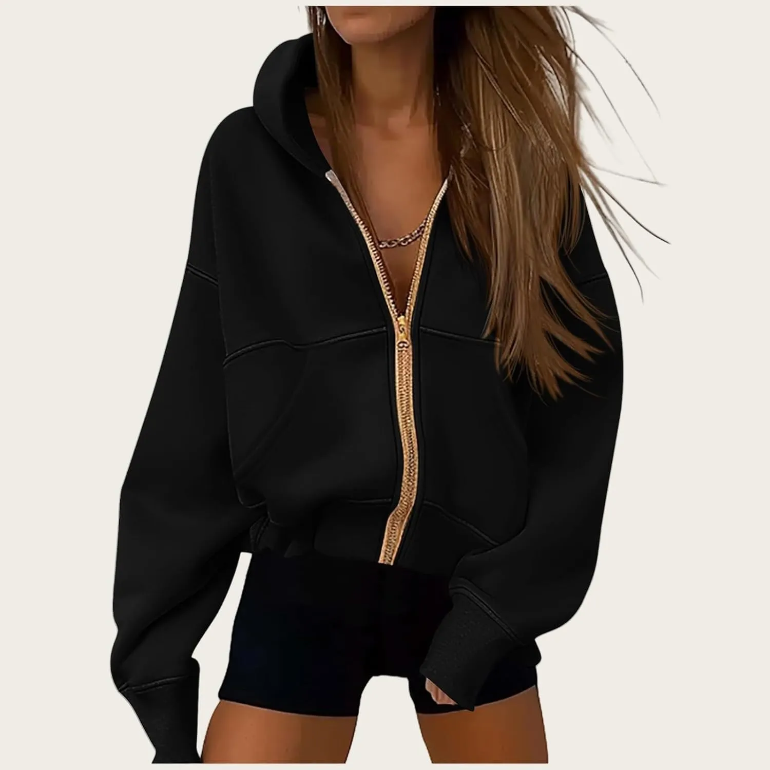 Canbebig Zip Up Hoodies Women Casual Cropped Sweatshirts Long Sleeve Fleece Hooded Jackets 2024 Trendy Fall Winter Clothes