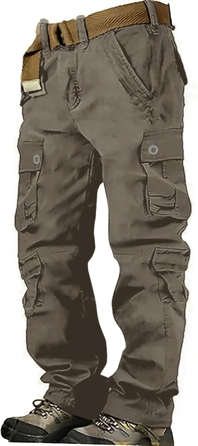 Cargo Pants for Men Casual Hiking Pants Fleece Joggers Athletic Pants Lightweight Loose Straight Sweatpants for Men