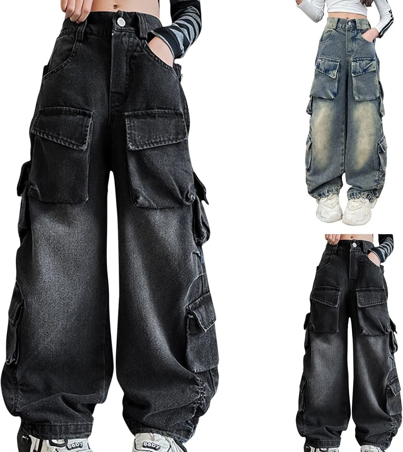 Cat and Girls Clothes Pants Kids Girls Ripped Distressed Washed Baggy Wide Leg Casual Jeans Size Baby Girl 9 Month Pants