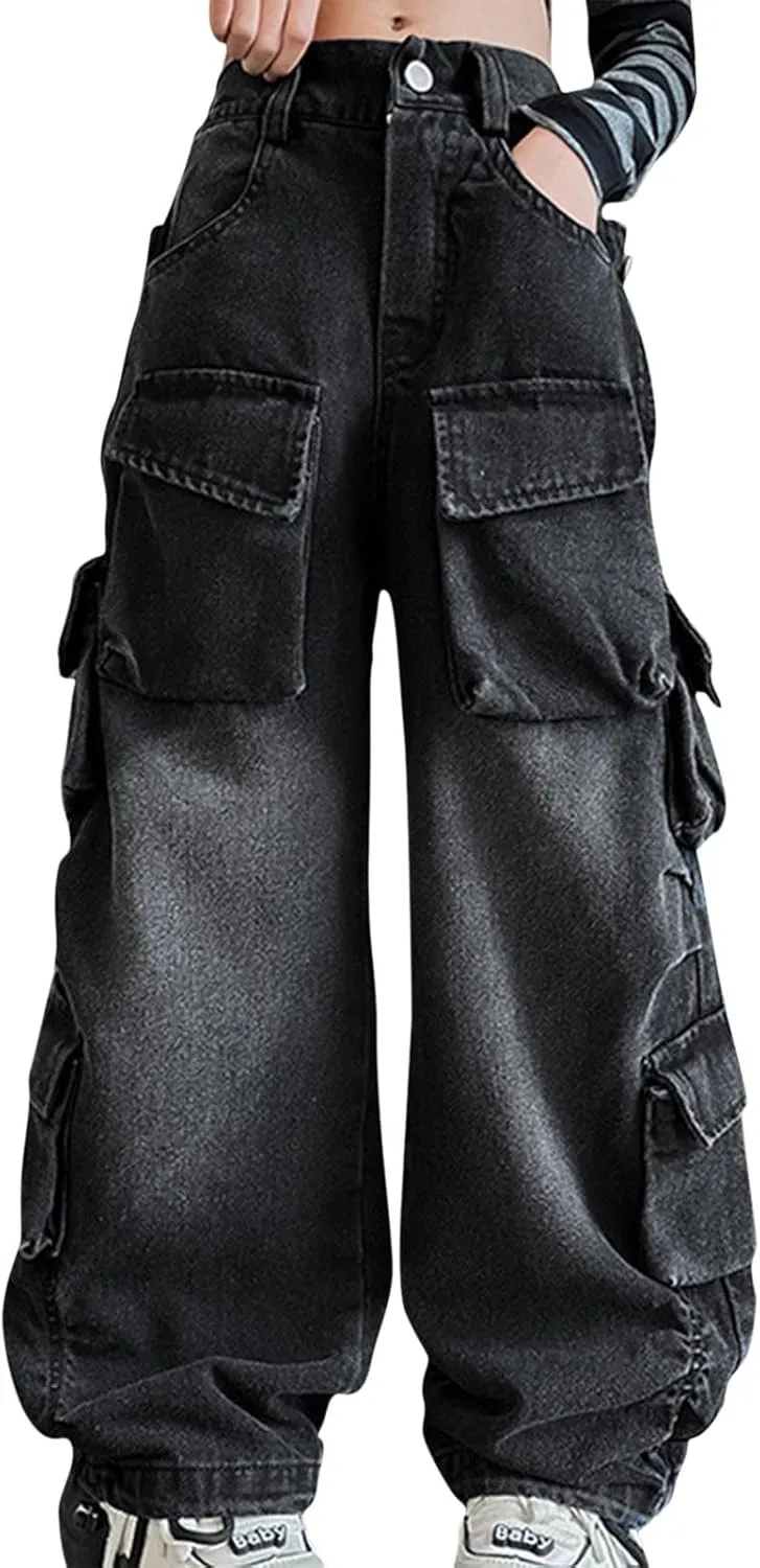 Cat and Girls Clothes Pants Kids Girls Ripped Distressed Washed Baggy Wide Leg Casual Jeans Size Baby Girl 9 Month Pants