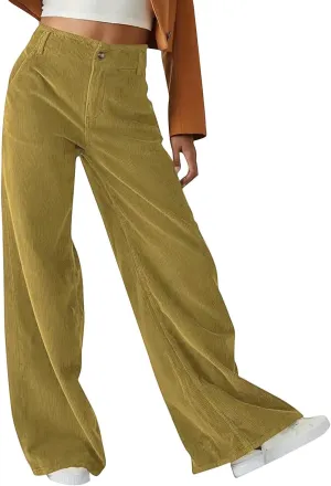 Corduroy Pants Women High Waisted Wide Leg Pants Elastic Waist Sweatpants Baggy Trendy Vintage Trousers with Pockets