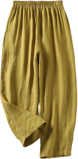 Cotton Leggings for Women Pants Fashion Drawstring Elastic Trousers Comfy Straight Leg Long Pants with Pockets Loose