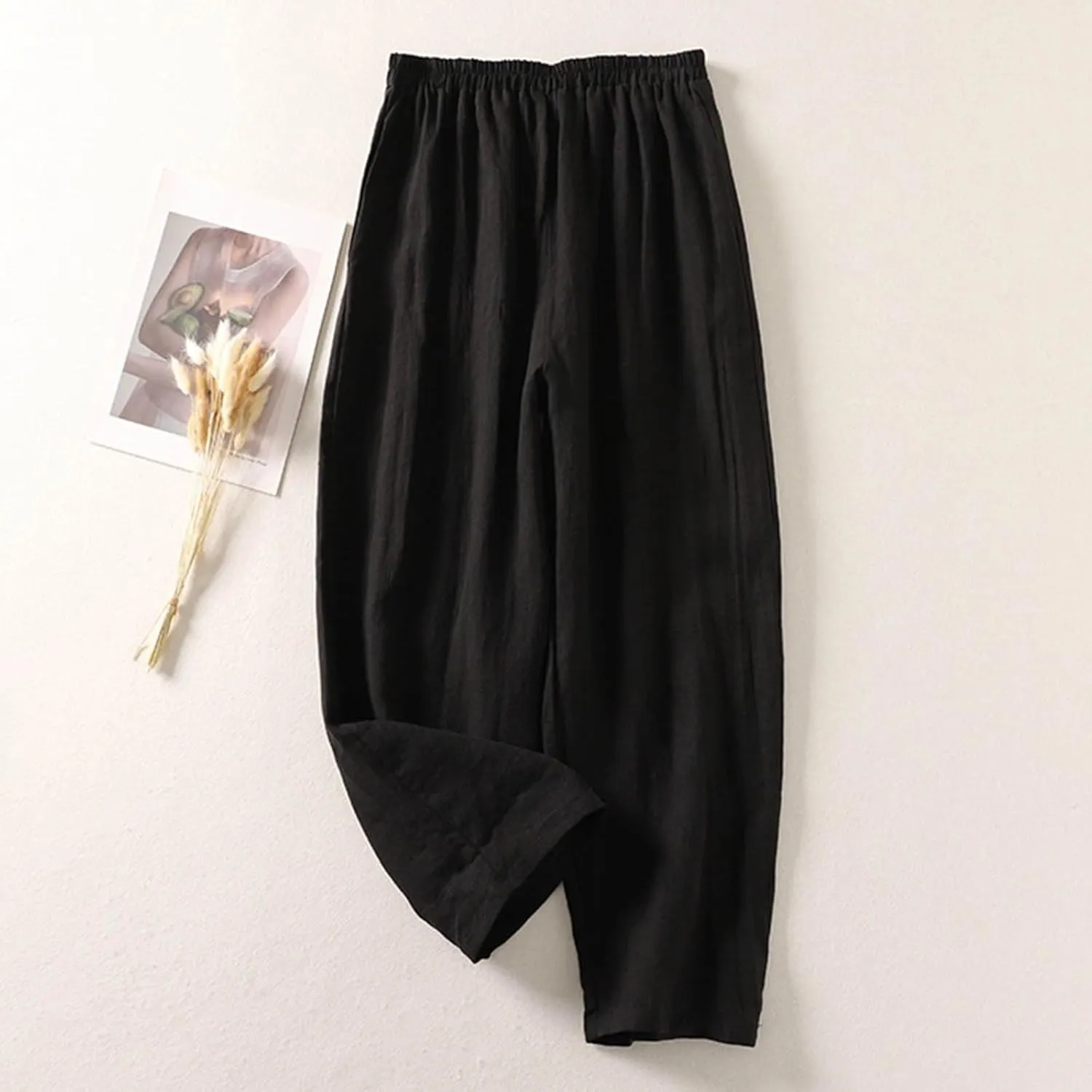 Cotton Leggings for Women Pants Fashion Drawstring Elastic Trousers Comfy Straight Leg Long Pants with Pockets Loose
