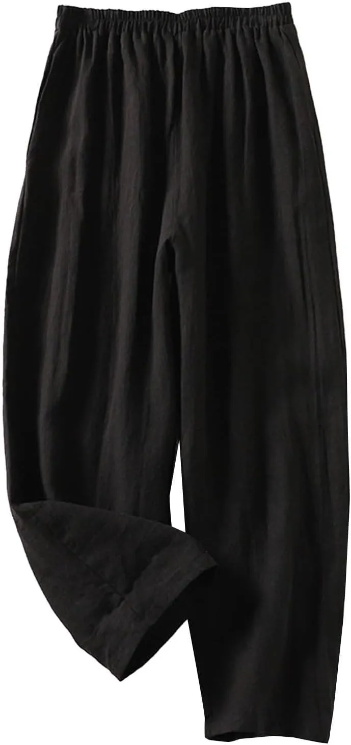 Cotton Leggings for Women Pants Fashion Drawstring Elastic Trousers Comfy Straight Leg Long Pants with Pockets Loose