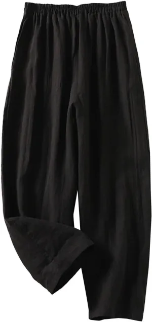 Cotton Leggings for Women Pants Fashion Drawstring Elastic Trousers Comfy Straight Leg Long Pants with Pockets Loose