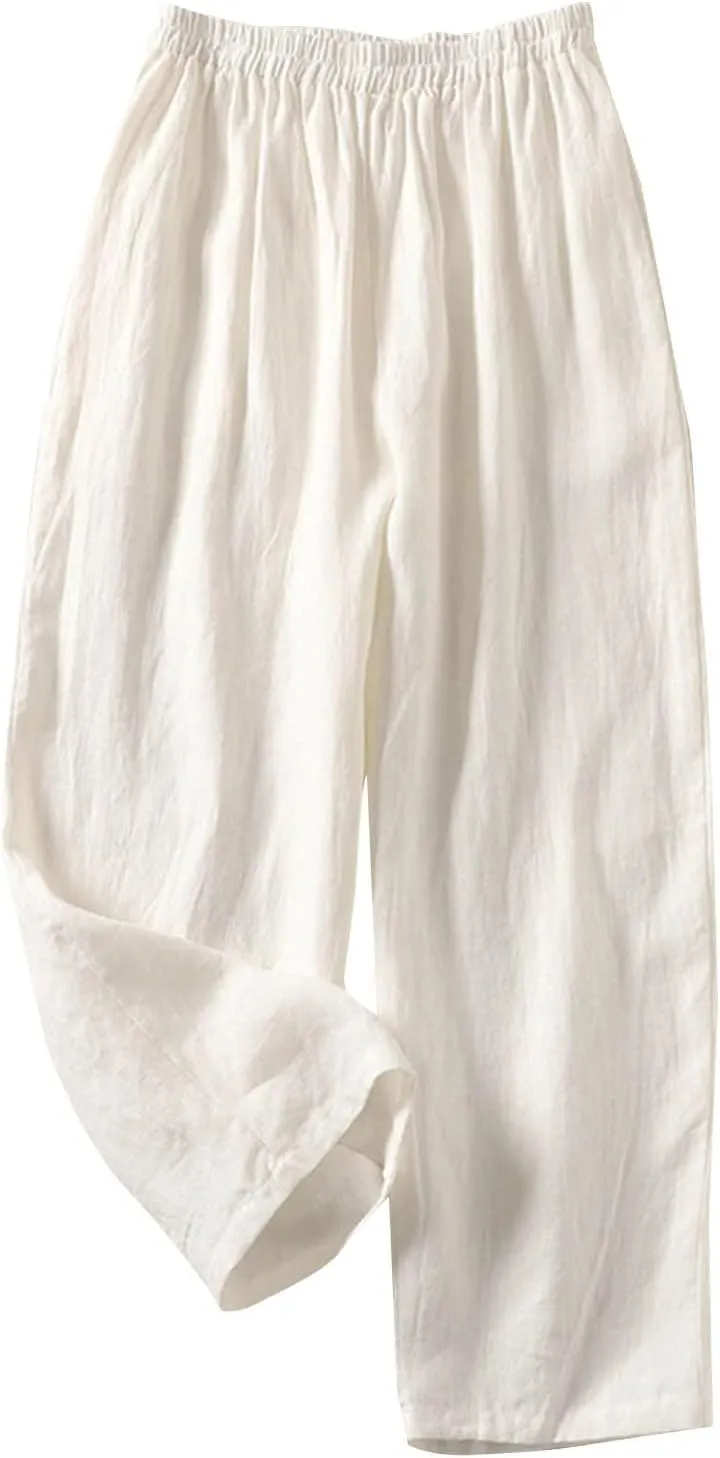 Cotton Leggings for Women Pants Fashion Drawstring Elastic Trousers Comfy Straight Leg Long Pants with Pockets Loose