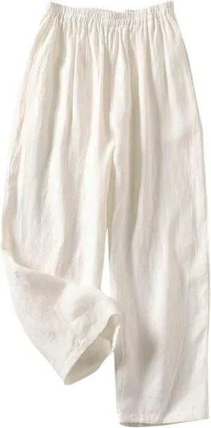Cotton Leggings for Women Pants Fashion Drawstring Elastic Trousers Comfy Straight Leg Long Pants with Pockets Loose