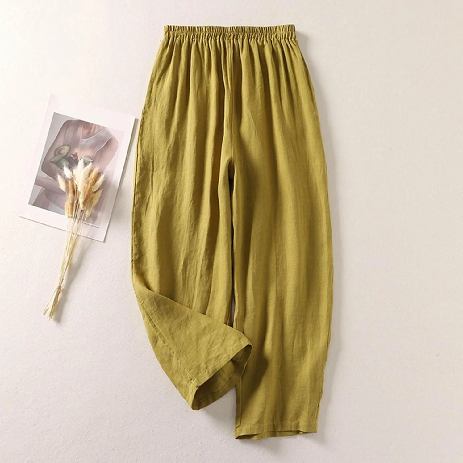 Cotton Leggings for Women Pants Fashion Drawstring Elastic Trousers Comfy Straight Leg Long Pants with Pockets Loose