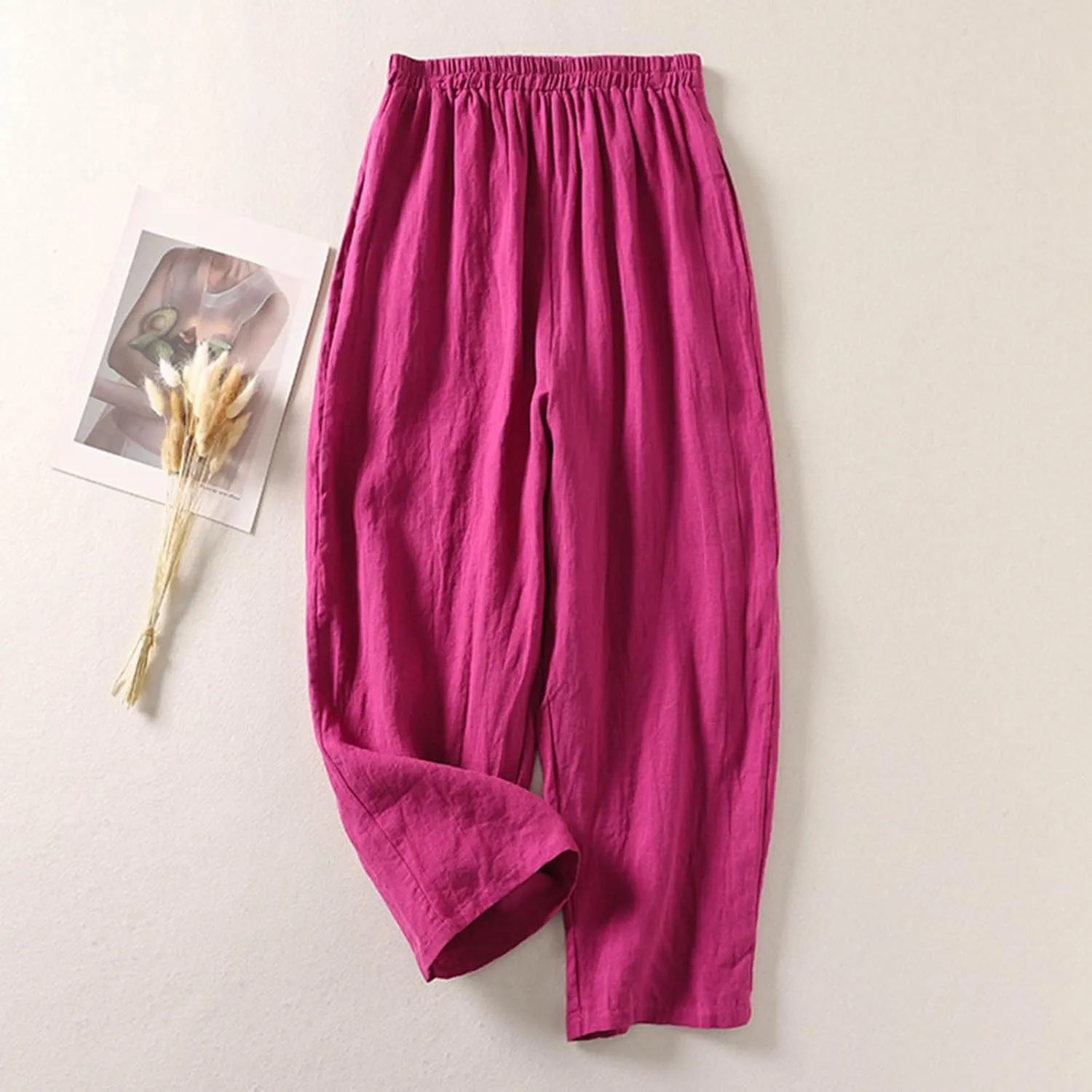 Cotton Leggings for Women Pants Fashion Drawstring Elastic Trousers Comfy Straight Leg Long Pants with Pockets Loose