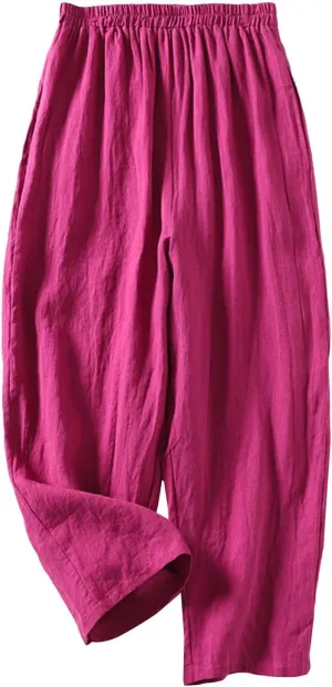 Cotton Leggings for Women Pants Fashion Drawstring Elastic Trousers Comfy Straight Leg Long Pants with Pockets Loose