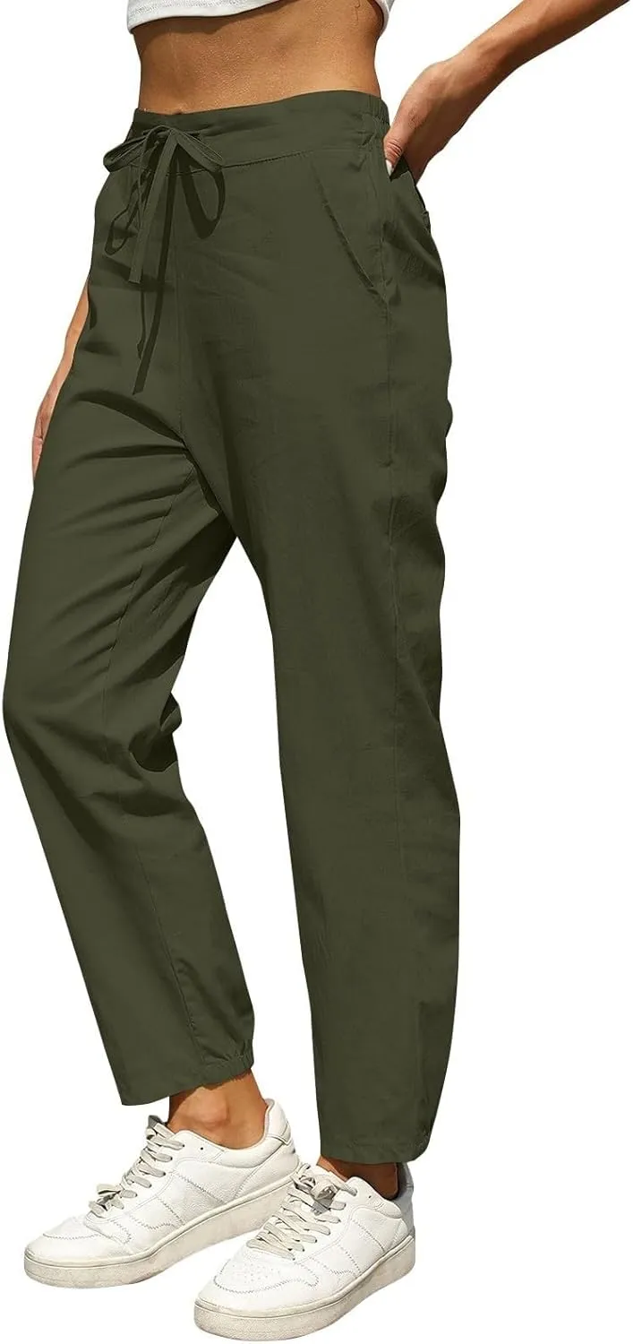Cotton Linen Wide Leg Pants for Women Petite Length Pants for Women Boho Harem Pant
