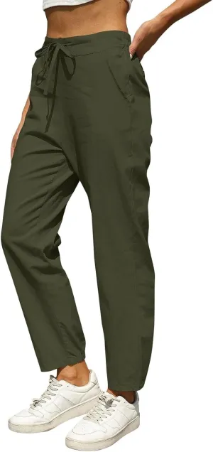 Cotton Linen Wide Leg Pants for Women Petite Length Pants for Women Boho Harem Pant