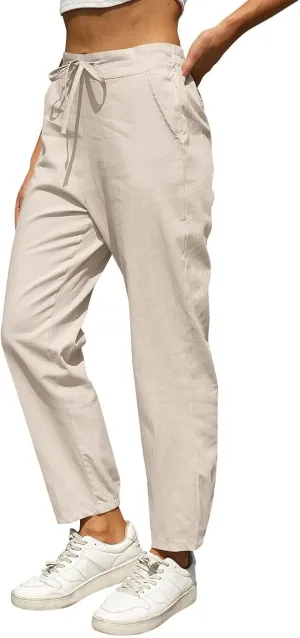 Cotton Linen Wide Leg Pants for Women Petite Length Pants for Women Boho Harem Pant