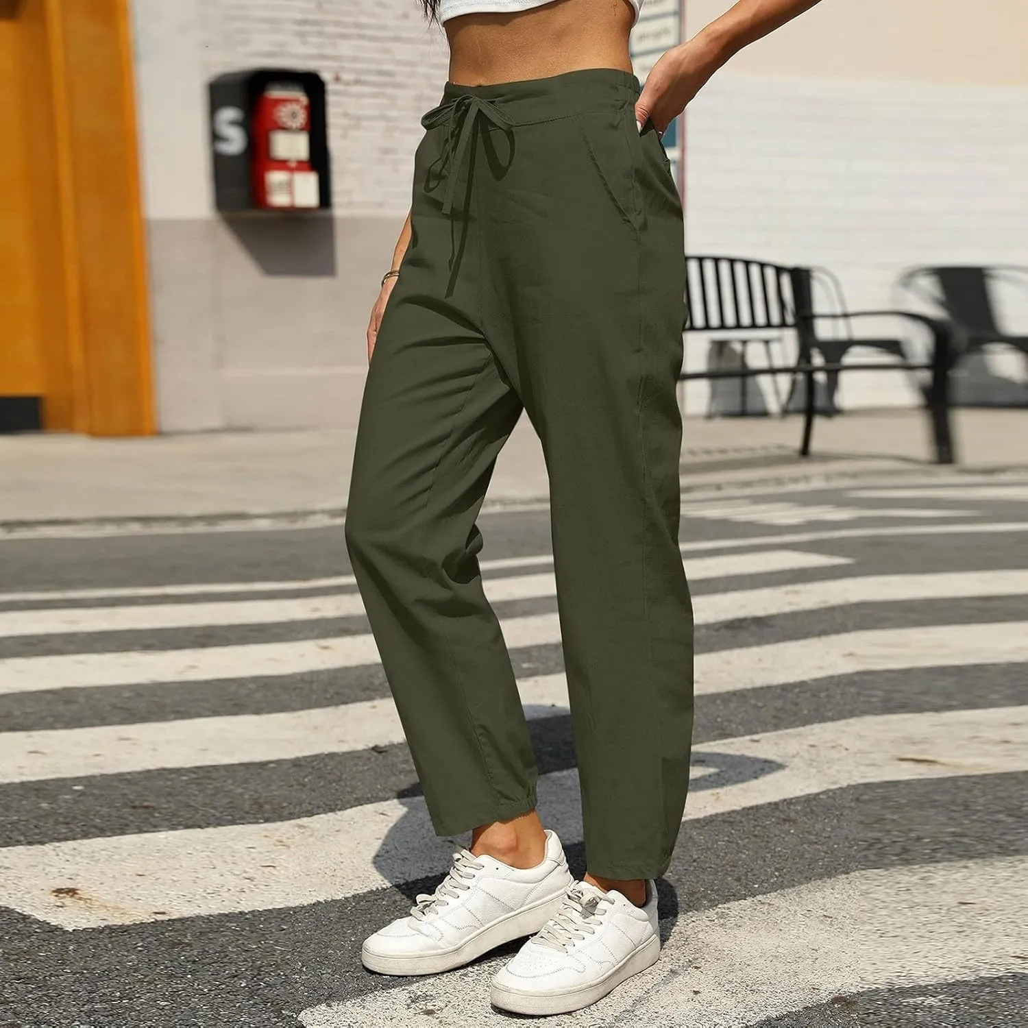 Cotton Linen Wide Leg Pants for Women Petite Length Pants for Women Boho Harem Pant