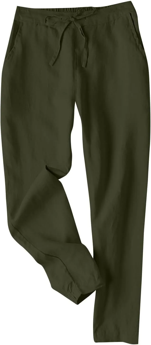 Cotton Linen Wide Leg Pants for Women Petite Length Pants for Women Boho Harem Pant