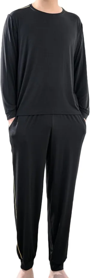Cotton Pajamas for Men Long Sleeve Sleep Shirts and Stretch Pants Pajama Sets Comfy Loose Lounge Nightwear Sets